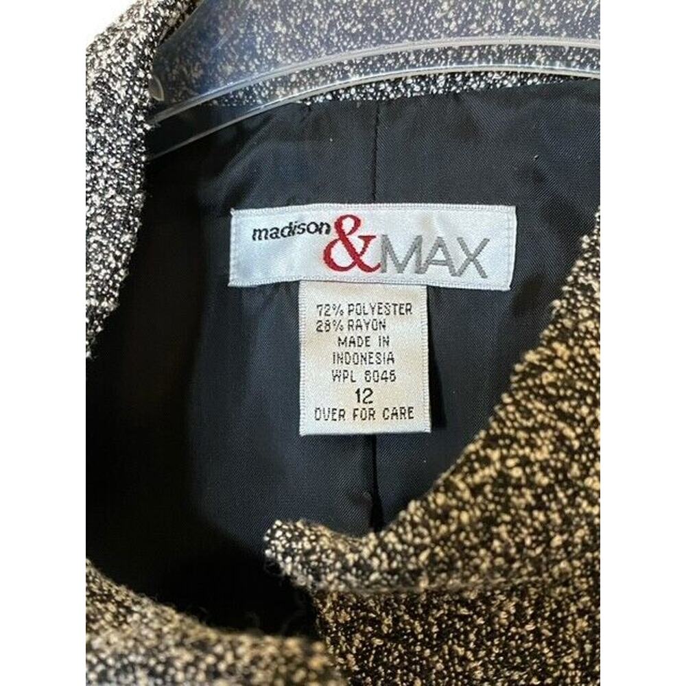 Madison & Max Women's Suit Long Jacket 12 Pants 10 Black White Speckle Lined - Picture 5 of 9